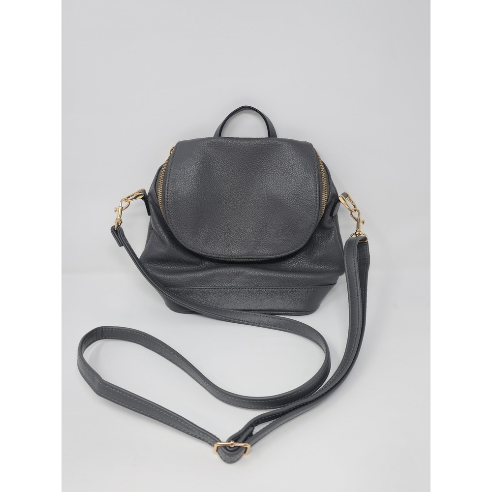 A New Day Gray Mini Backpack Crossbody Faux Leather Gold Hardware